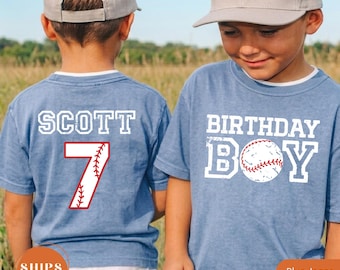 Comfort Colors Birthday Boy Baseball Shirt, Age And Name Personalized Party T-Shirt, Custom Kids Sports Birthday Gift Tee