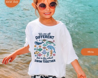 Comfort Colors We Swim Together School Shirt, Ocean Fish Diversity Graphic Tee, Inclusion Teacher Top