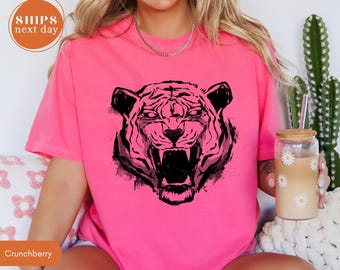 Comfort Colors Tiger Face Shirt, School Mascot Game Day Top, Wild Animal Graphic Apparel