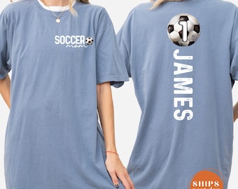Comfort Colors Soccer Mom Shirt With Kids Name, Custom Jersey Number Top, Soccer Season Mama Apparel