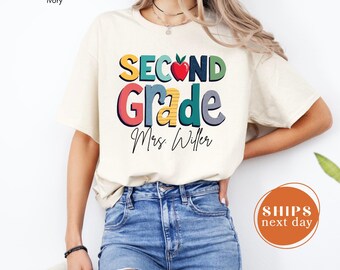 Camiseta personalizada para maestro de segundo grado, regalo para la vuelta al cole, colores cómodos, segundo grado
