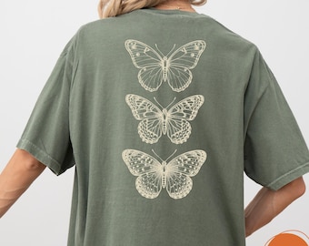 Comfort Colors Vintage Butterfly Trio T-Shirt, Cottagecore Boho Nature Aesthetic Tee