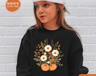 Boho Fall Floral Sweatshirt, Retro Autumn Vibes Crewneck, Vintage Pumpkin Aesthetic Sweater