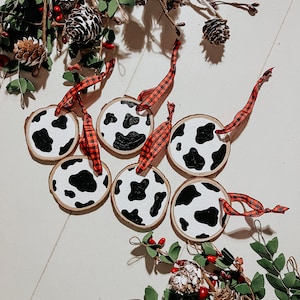 Cow Print Wood Slices | Christmas Ornaments | Farmhouse | Rustic | Holiday | Hand painted