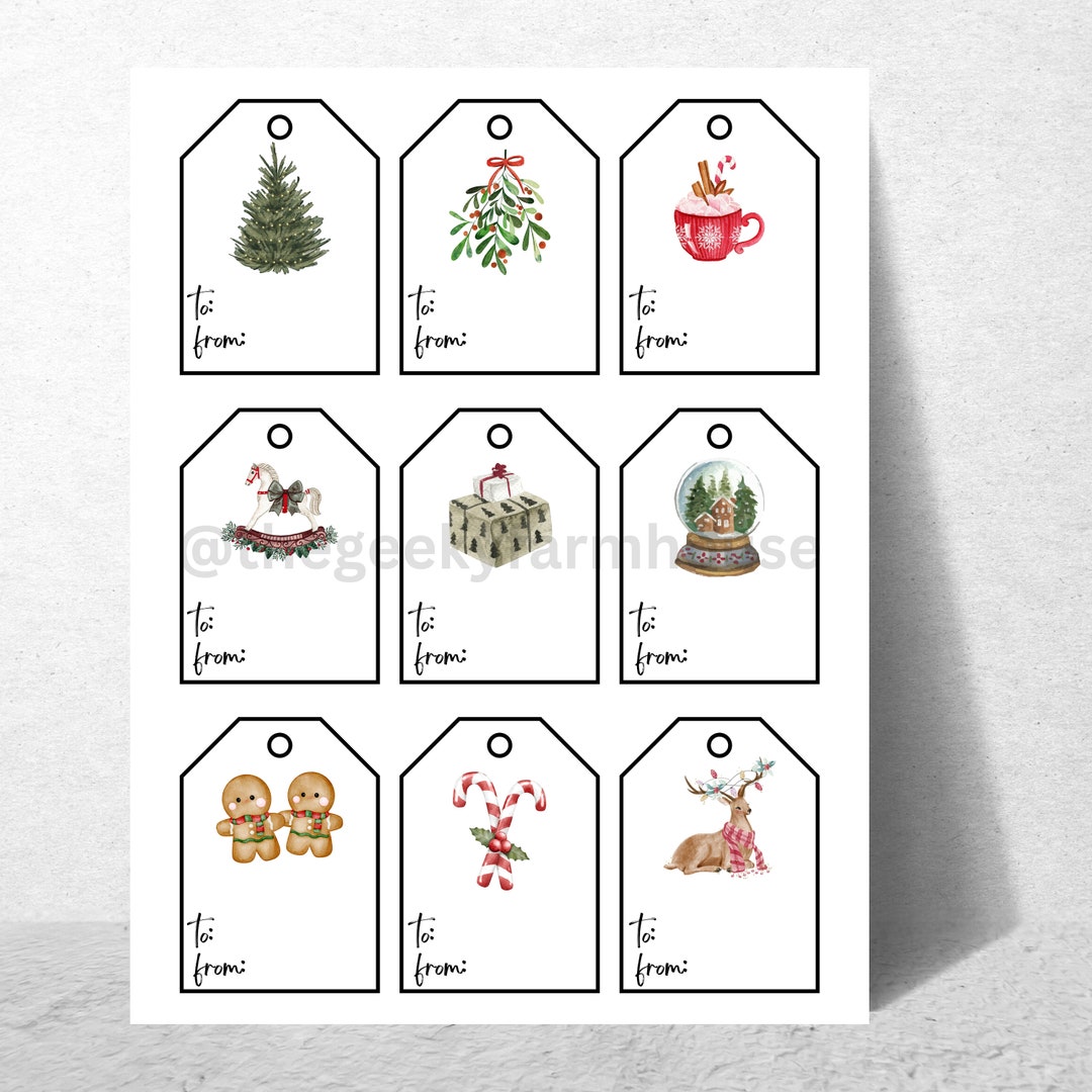 Watercolor Christmas Gift Tags 8.5x11 Printable Digital Download ...