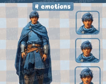 Blue fantasy Boy PNGTuber - Anime, Chibi, Kawaii, Premade Twitch Stream Asset, PNGTuber Model, Vtuber, Veadomini, Veadotube, 5 emotions