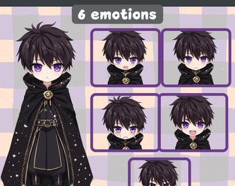 Starry Eyed Boy PNGTuber - Anime, Chibi, Premade Twitch Stream Asset, PNGTuber Model, Vtuber, Veadomini, Veadotube, 5 emotions, ready to use