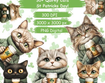 Gato peculiar clipart PNG Gatos caprichosos Cachorros Sublimación clip art Animales lindos Gráficos extravagantes Ilustraciones divertidas adorables Regalo para amantes de los gatos