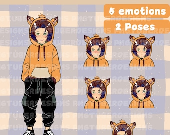 アニメフォックスボーイ - アニメ、ちび、かわいい、既製のTwitchストリームアセット、PNGTuberモデル、Vtuber、Veadomini、Veadotube、5つの感情