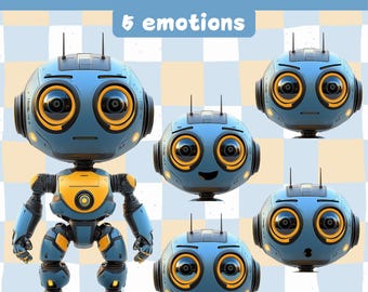 Blue Bot PNGTuber - Anime, Chibi, Premade Twitch Stream Asset, PNGTuber Model, Vtuber, Veadomini, Veadotube, 5 emotions, ready to use