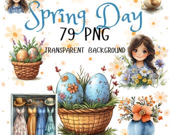 79 Frühling PNG Cliparts auf transparentem Hintergrund in den Farben Pastell Gelb und Blau, digitaler Download, Pastell, Aquarell, Hand gezeichnet