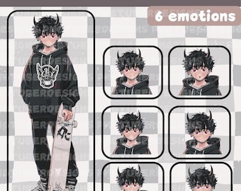 Skateboard Devil PNGTuber - Anime, Chibi, Premade Twitch Stream Asset, PNGTuber Model, Veadomini, Veadotube, 6 emotions, ready to use