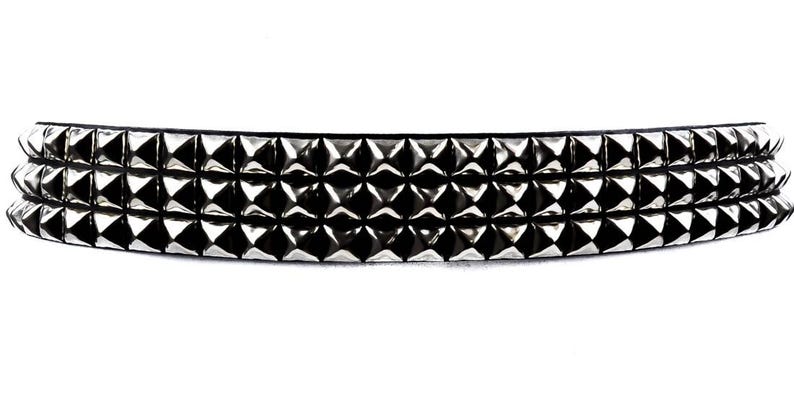 Red Pyramid Stud Belt - Punk Goth Vegan Leather Belt With 3 Row Studs, USA Made, Large Size - View #5