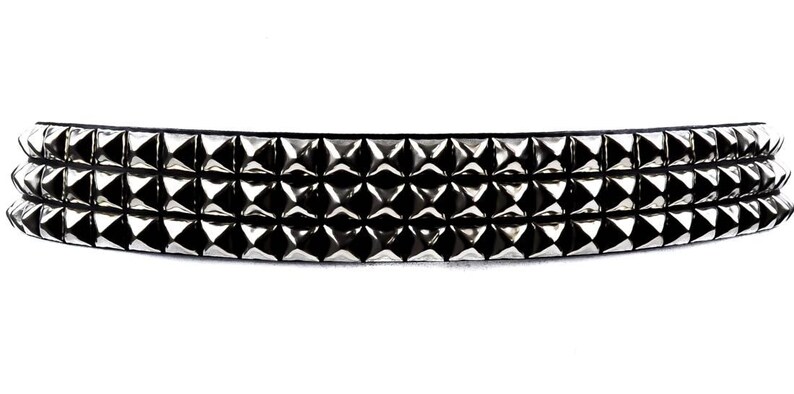 Black Pyramid Stud Punk Belt – Vegan Leather, 3-Row, Goth Metal, Funk Plus