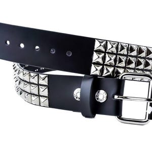 Red Pyramid Stud Belt - Punk Goth Vegan Leather Belt With 3 Row Studs, USA Made, Large Size - View #4