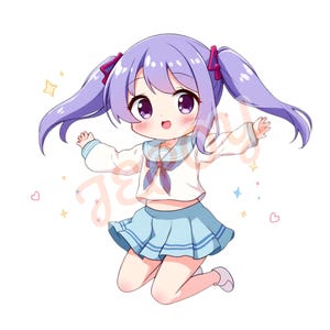 Cute Anime Girl Clipart | Kawaii Aesthetic PNG | Digital Download