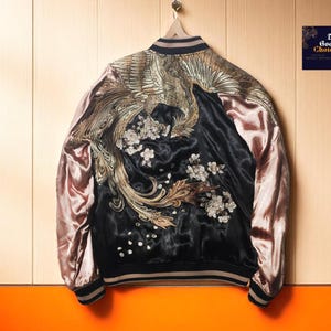 Autumn Phoenix Sukajan Bomber Jacket | Japanese Style Streetwear | Minimalist Vegan Fashion | Harajuku Baseball Uniform | Father&#39;s Day Gift