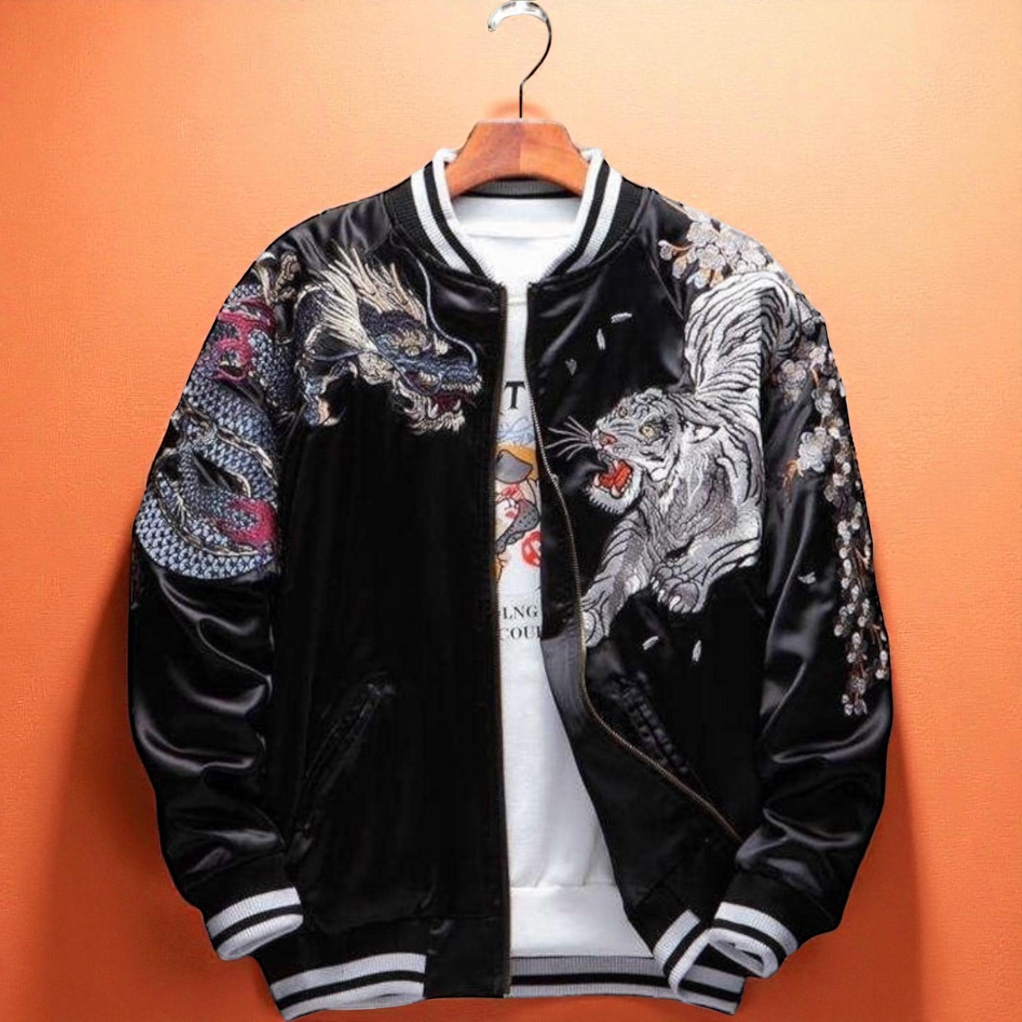 Vegan Sukajan Jacket With Phoenix Embroidery, Minimalist Japanese