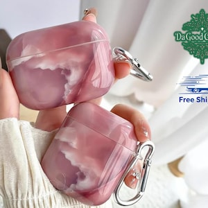 Pink Marble AirPods Case: Vegan Glossy Cover with Keychain