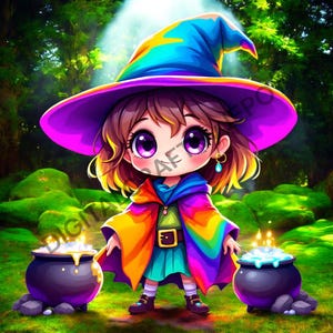 Clipart di maghetta carina / PNG di strega magica / Arte fantasy kawaii / Clipart di Halloween / Download digitale / Design minimalista e vegano