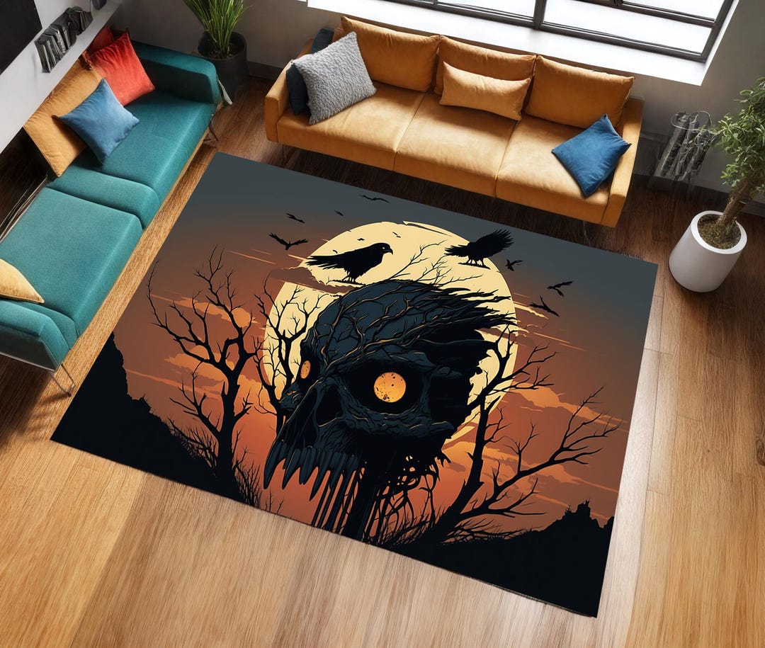 Skull & Crow Printed Rug: Gothic Home Decor, Fan Gift - Etsy