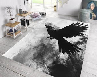 Dywan Raven Area: gotycka sztuka wrony, nastrojowy wystrój domu
