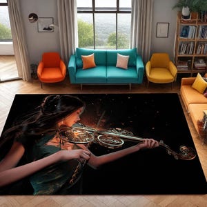 Violin Girl Printed Rug: Music Room Decor