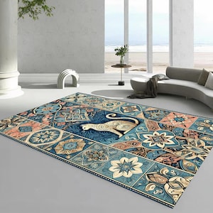 Traditional Rug,Antique Cat Rug,Motif Rug,Kilim Rug,Modern Home Gift,Living Room Rug,Washable Rug,Anti-Slip Rug,Soft Rug