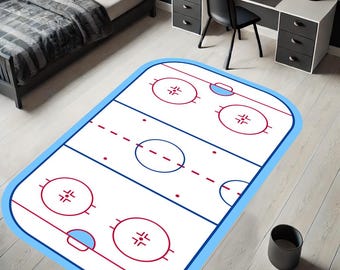 Custom Ice Hockey Rink Area Rug: Washable Team Logo Rug
