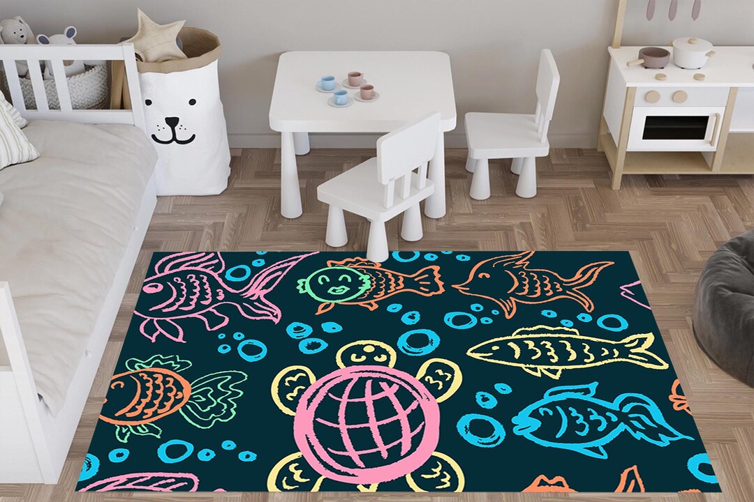 Baby Turtle Rug Personalizable Rug, Turtle Rug, Fish Rug, Kids Room Decor,kindergarten ...