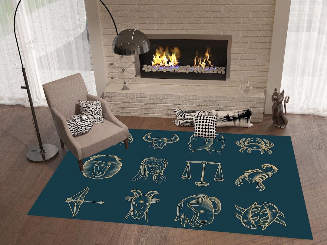 Zodiac Sign Rug Blue Rug, Zodiac Sign Symbols, Zodiac, Libra, Aries, Sagittarius ...