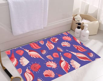 Lunarable Seashells Bath Mat Nautilus Spiral Shell Sand Dune Seashore Beach Marine Pattern and Natural Plush Bathroom Decor Mat with Non Slip Bac Tufted Look Bath Mat, Sea Shell Bath Mat, Soft Bath Mat, Non Slip