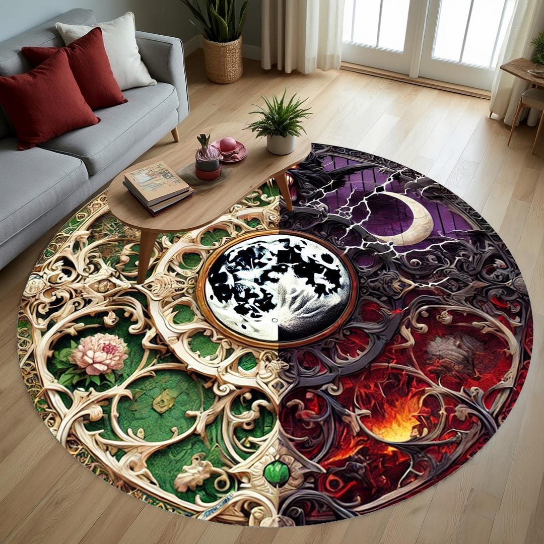 3D Printed Round Rug, Four Elements, Mystical Home Decor - Etsy