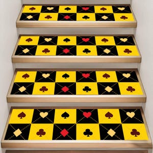 Bunter Treppenteppich, Spielkarte, Herzmuster, minimalistisches Design, moderner Teppich, Treppenteppich, Wohndekor, Geburtstagsgeschenk, Design-Treppenteppich
