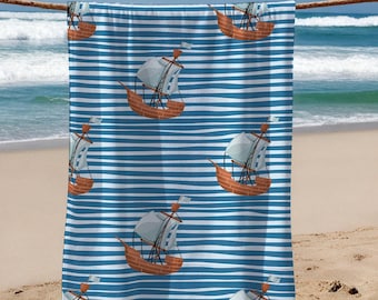 Ship Pattern Beach Towel: Custom Cotton Summer Towel