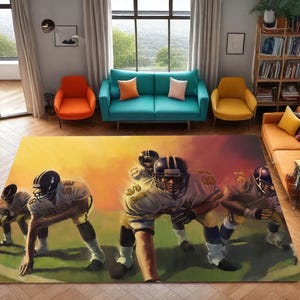 American Football Rug, Sports Team Carpet, Quarterback Formation Mat, Living Room Decor, Game Day Area Rug, Athlete Print Floor Cover, Gift