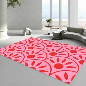 Alfombra geométrica rosa: decoración moderna para el salón