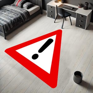 Attentie icoon tapijt, wegmat, tapijt jongens, straattapijt, autowegtapijt, autospeelkleed, autospeelkleed, speelgoedautomat, tapijt met wegenkaart, straatmat, trendy mat