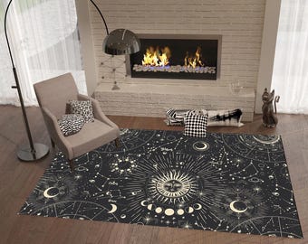 Celestial Zodiac Area Rug, Astrology Sun and Moon Area Rug, Spiritual Witchy Cottagecore Carpet, Celestial Nursery Rug, Mystic Home Decor