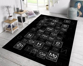 Tappeto Scientifico 180x270 Cm Con Parole E Simboli Chimici - Antiscivolo Per Aula O Cameretta