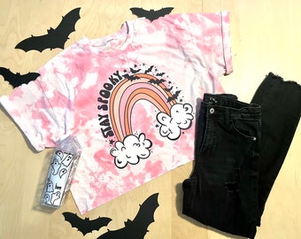 Tie Dyed Cropped Halloween shirt! / Kawaii Halloween / Spoopy / Pastel Halloween / Family Shirt