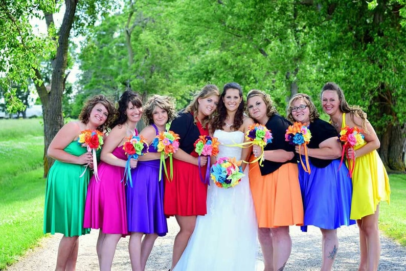 Rainbow Bridesmaids Dresses Short Wedding Dress 37 Etsy