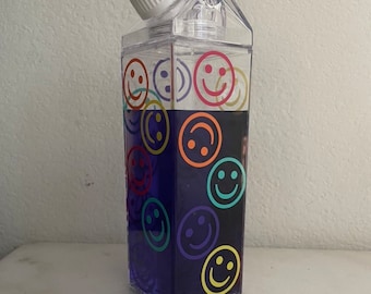 Happy Face Milk Carton Water Bottle / Clear Water Bottle / Reusable Water Bottle / Halloween