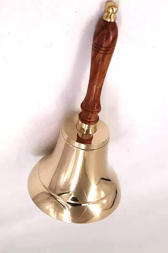 真鍮製ハンドベル 木製ハンドル付き　小 木製ハンドル付き真鍮ハンドベル：装飾的な船舶ベル - Etsy 日本