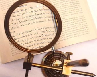 Antique Brass Magnifying Glass on Stand: Adjustable Desktop Magnifier