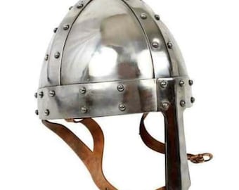 Casco de batalla vikingo normando: protector nasal medieval de acero, talla para adulto