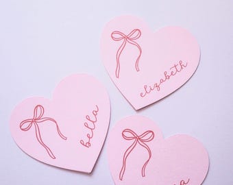 Galentine’s Place Cards, Personalized Heart Valentine’s Day Gift Tags, Basket Name Tags with bow, Classmate Teacher Favor Exchange