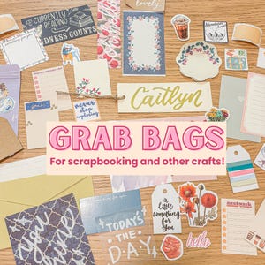 Stationery grab bag, sticker packs, journal and scrapbooking supplies, kawaii stickers, oopsie grab bags, junk journal, ephemera
