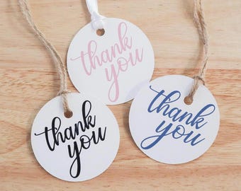 Thank you tags, Small thank you favor tags, Calligraphy tags, Wedding round tags, Bachelorette giveaway tags, Birthday Party tag
