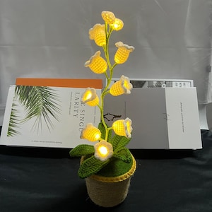 Crochet Lily Potted Plant Light Lamp Lilies of the Valley Mood Light Flower Desk Decoration Gift for her Birthday gift mother gift